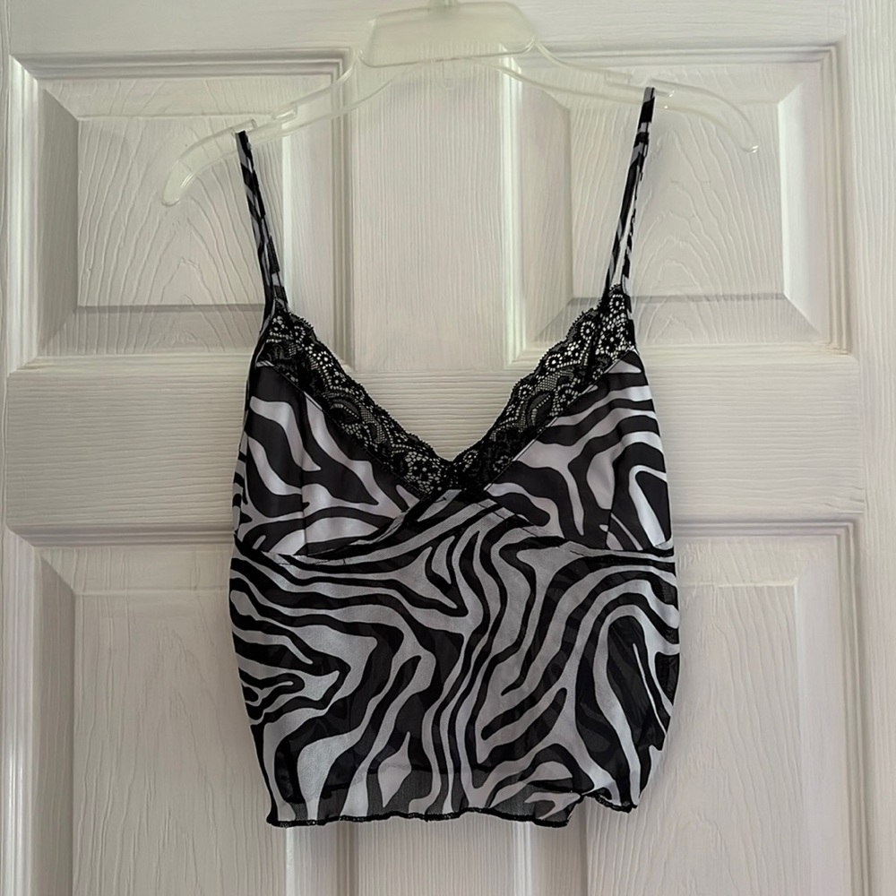 Zebra mesh lace camisole cropped tank top